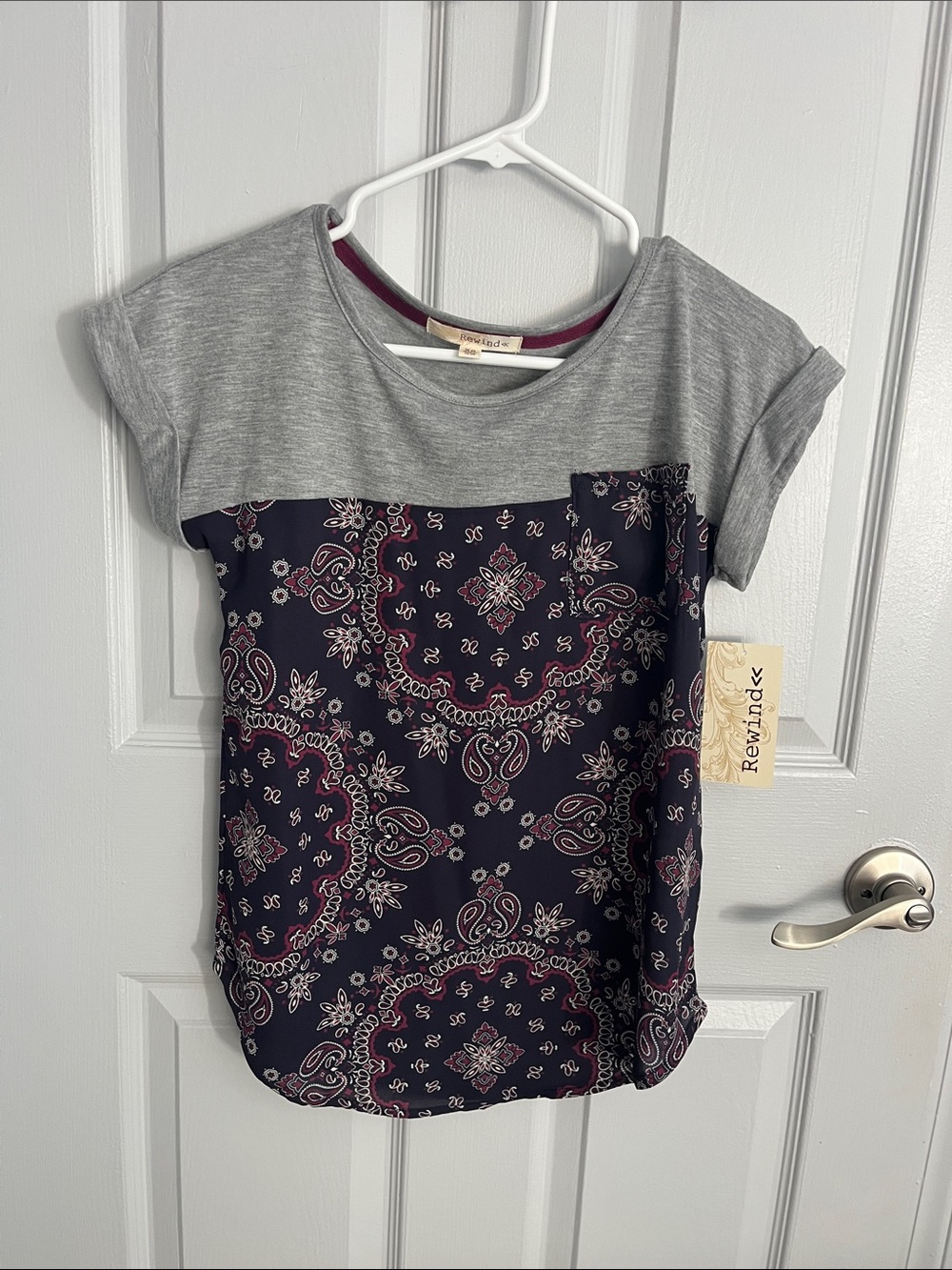 Rewind Grey & Navy Bandana-Print Short Sleeve Tee